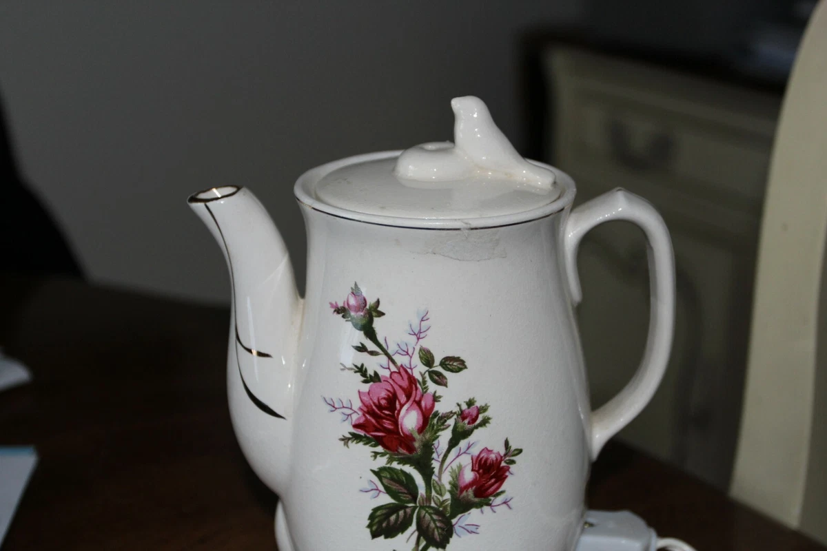 Holmar or Nasco ELECTRIC HOT TEA POT w/ BIRD PORCELAIN Hand Crafted in JAPAN