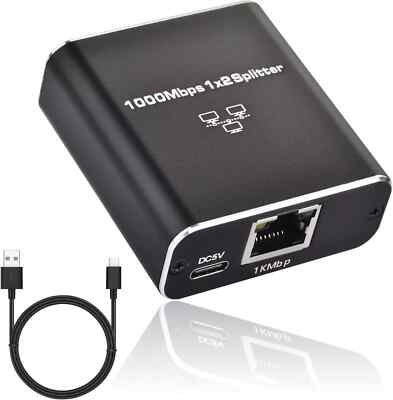 Ethernet Splitter 1 to 2 High Speed 1000Mbps，Gigabit Ethernet Splitter，LAN Sp...