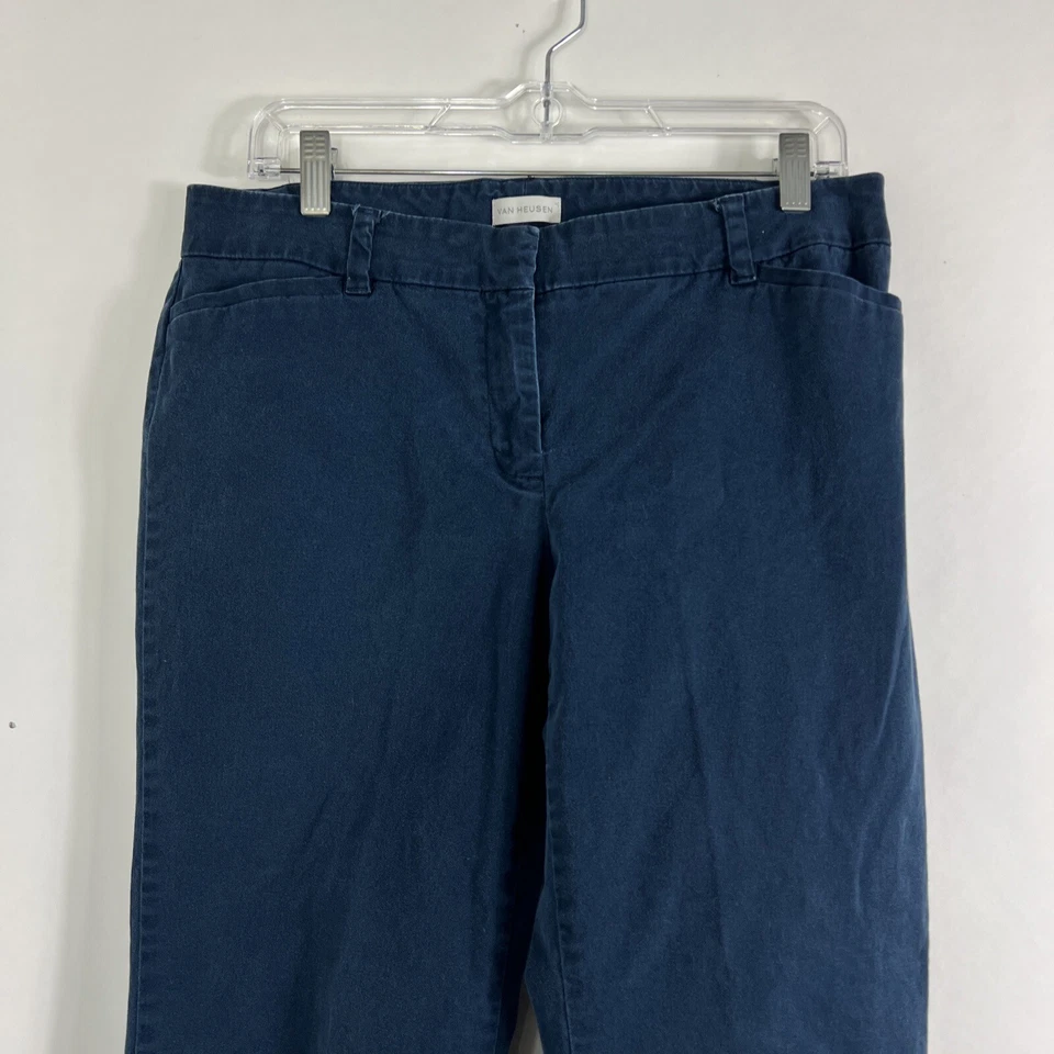 Van Heusen Pants Womens Size 10 Cropped Tapered Navy Blue Chino Mid Rise Stretch - Image 2 of 4