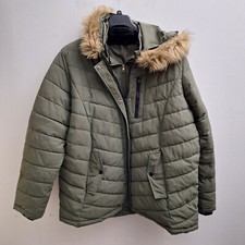 Swiss Tech Jacket Womens 2x Puffer Coat Full Zip Hooded Green Winter Faux Fur