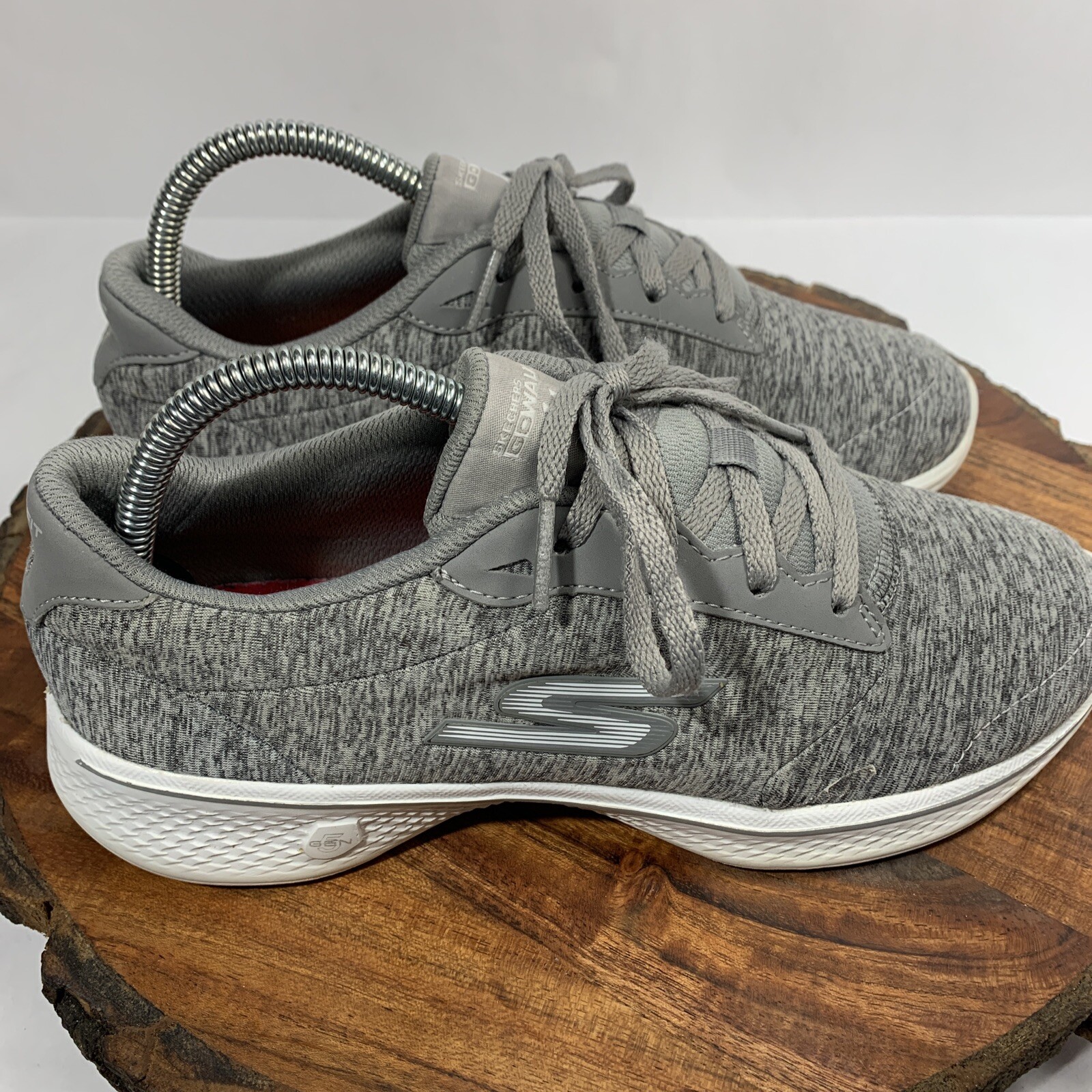 Skechers Womens Go Walk 4 Serenity Shoes Gray White 14173 Low Top Lace Up 6.5
