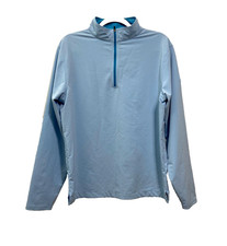 Camisa deportiva Peter Millar Wind Crown para hombre con cremallera en cuarto E4 logotipo de la empresa de golf azul M