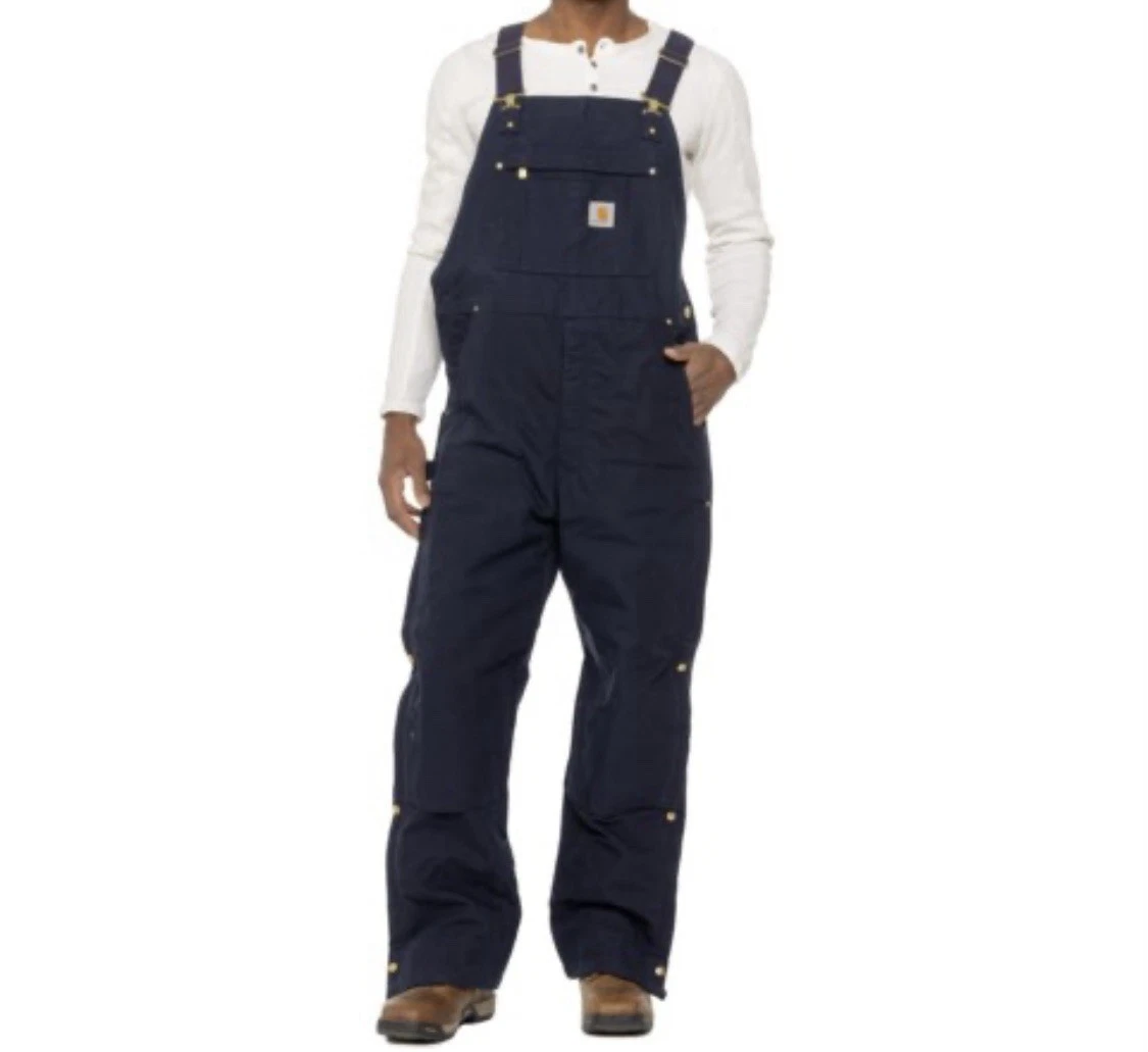 Men’s Large Regular Carhartt 104393 Firm Duck Insulated Bib Coveralls DARK NAVY