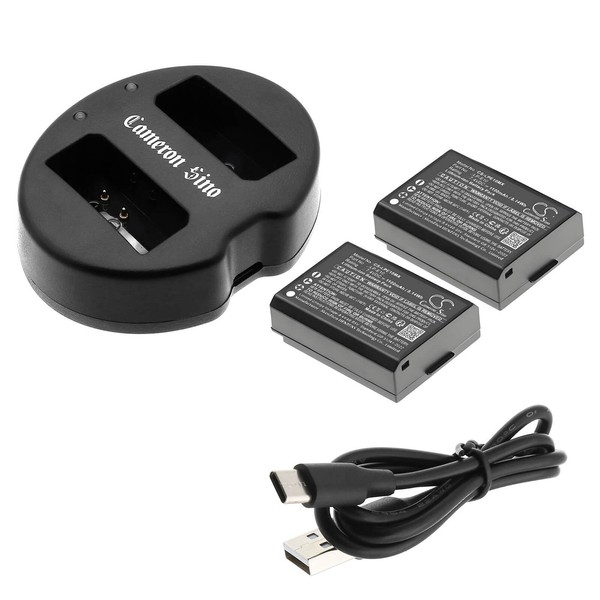 Kit 2× Baterías LP-E10 + Cargador Dual USB-C Cameron Sino Canon 1100mAh