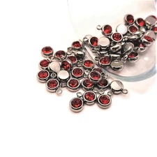 201 Stainless Steel, Bright Red Ruby July Birthstone Rhinestone Charms, 8x6mm -