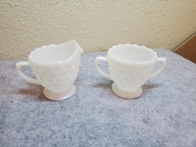 Anchor Hocking Bubble Opaque Milk Glass Cream and Sugar Set