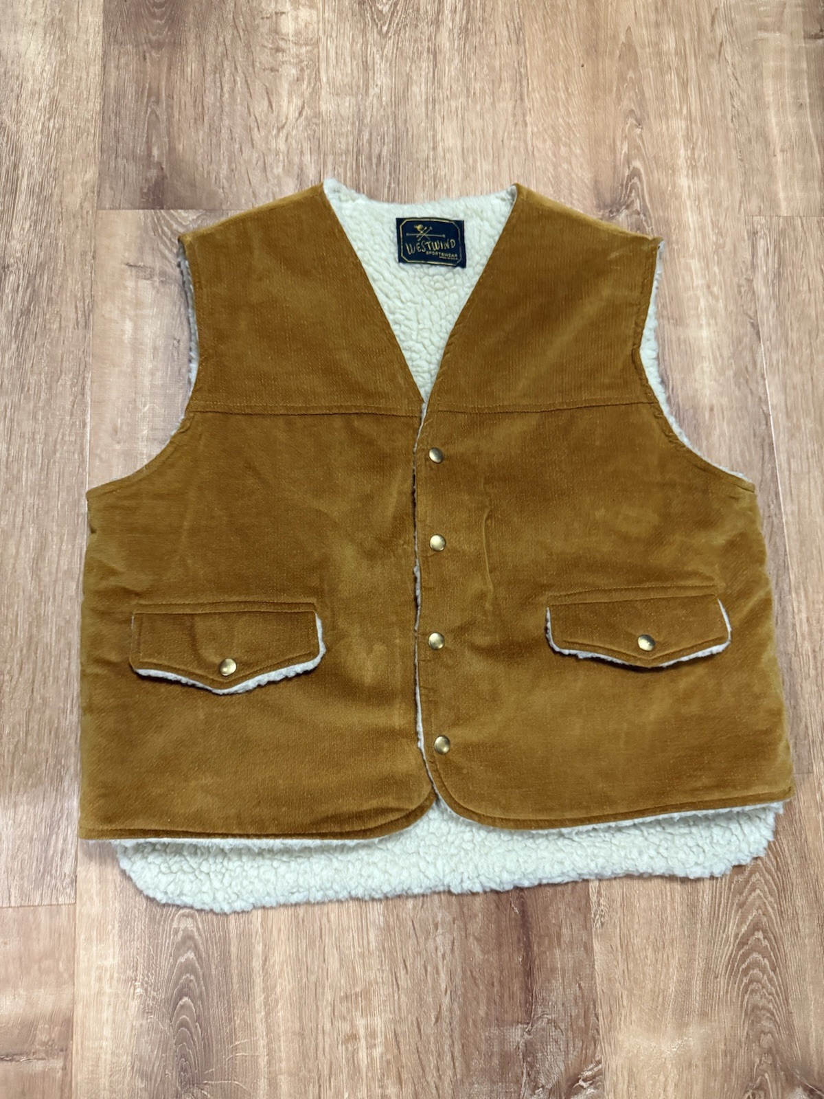 VTG Westwind Sportswear Western Vest USA Fleece Lined Snap Button Brown Size XL