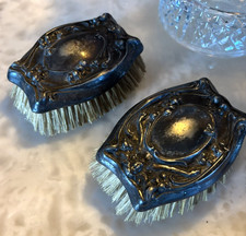 2-Antique Art Nouveau Silver-plated NATURAL hair and Clothes Brushes