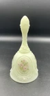 Fenton Custard Uranium Glass Medallion Bell Pink Flowers Hand Painted Signed