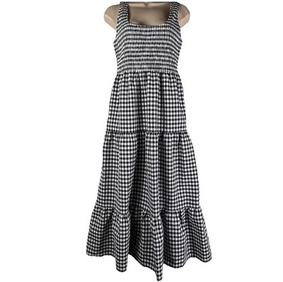 On 34th Dress Women's Small Below Knee Midi Sleeveless A-Line Smocked Check