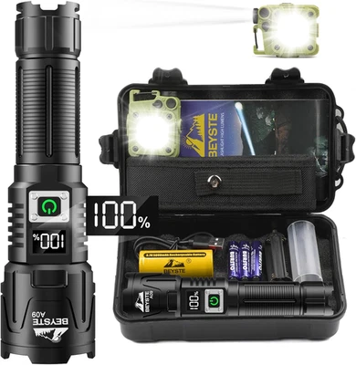 BEYSTE Extrem helle LED Taschenlampe 1.000.000 Lumen, USB-C aufladbar ideal für Outdoor