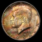 1964 D Kennedy Half Dollar 50C PCGS MS63 Rainbow Toned Nice Color