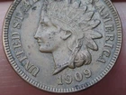 1909 P or S Indian Head One Cent Penny- AU/Almost UNC Details, 4 Diamonds