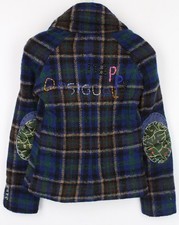 DESIGUAL Women's Jacket 38 Blue Wool Blend Checked Long Sleeve Single-Breast *