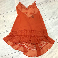 Victoria's Secret Orange Lace Solid Full Slip Chemise Lingerie, Women's Size S