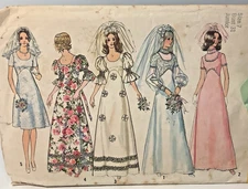Sewing Pattern Vintage Wedding and Bridesmaid Dress Size 7 Bust 31 Pritned 1972