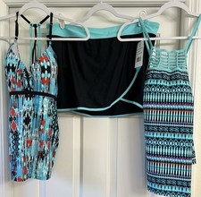 3 Piece Set Mix/Match Tankini  Skort XL Soft Padded Cups, Adjustable Straps NWT