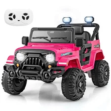 12V Kids Ride on Truck Car w/Remote Control, Threaded Wheels 3 Speeds LED Lights