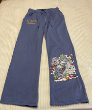 Ed Hardy Tattoos Womens Blue Graphic Sweatpants Graphics On Back Size Small