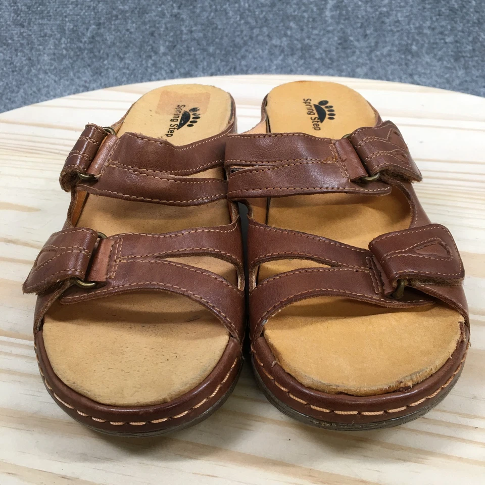 Spring Step Sandals Womens 36 Brown Sunshine Wedge Slides Leather Comfort Open - Image 4 of 4