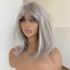 Grey Straight Synthetic Hair Heat Resistant Cosplay Wig With Fringe