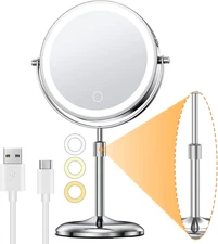 7" Lighted Makeup Mirror with Magnification 10X/1X, Height Adjustable w/ 3 Color