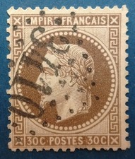 France oblitéré, n°30, 30c brun, Napoléon III, Empire lauré, 1867