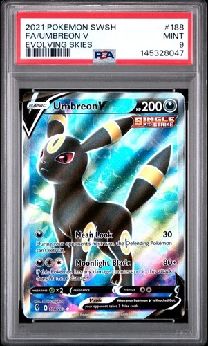 2021 POKEMON SWORD & SHIELD EVOLVING SKIES #188 FULL ART/UMBREON V PSA 9