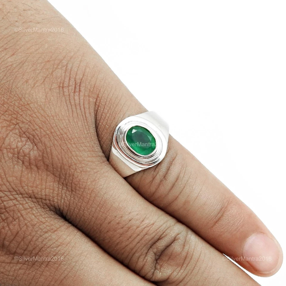 Verde Naturale Onice Argento Sterling Unico Cocktail Mamma Stile Misura Anello 7 - Immagine 4 di 4