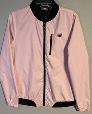 New Balance Pink Windbreaker Jacket Black Trim Women  s Size L Full Zip Preowned