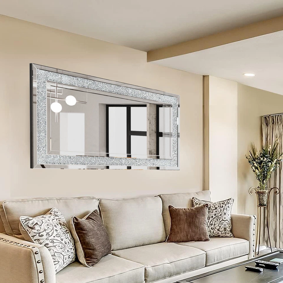 Crystal Crush Diamond Rectangle Silver Mirror for Wall Decor HD Frameless Mirror - Image 2 of 4