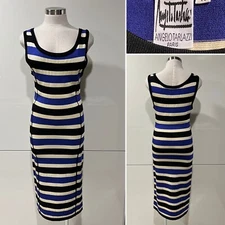 ANGELO TARLAZZI Paris Vintage Striped Knit Viscose Midi Dress 40FR/12AUST-UK/8US