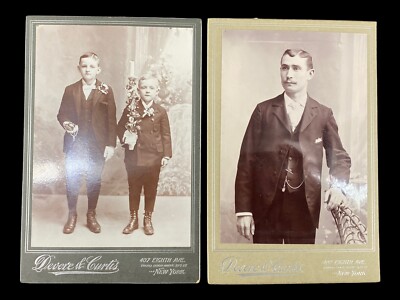 2 Antique Cabinet Photos Devere & Curtis 8th Ave NY Religious Boys Man Portrait