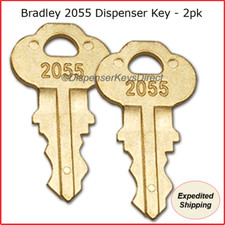 Bradley #2055 Key for Paper Towel, Toilet Tissue & Liquid Soap Disp.  - (2/pk.)