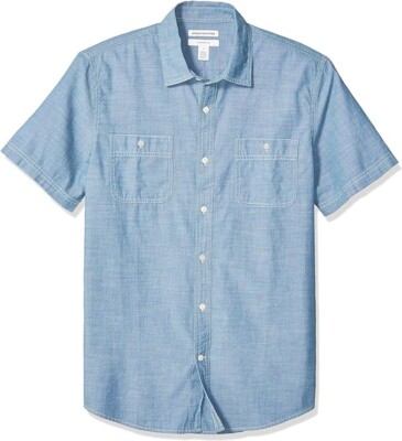 Amazon Essentials kurzärmliges Freizeit-Popeline-Shirt für Herren - blau