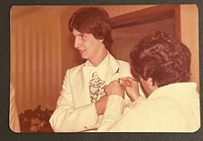 FOUND VINTAGE PHOTO PICTURE Woman Helping A Guy Get Dressed In A Ruffle Tuxedo