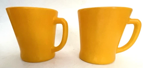 Vintage FIRE KING Set of 2 Orange D Handle COFFEE CUPS MUGS Anchor Hocking
