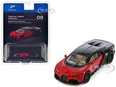 BUGATTI CHIRON SUPERSPORT RED & BLACK 1/64 DIECAST MODEL CAR BY POSTERCARS H09B