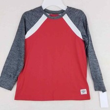 Oshkosh Boys T-Shirt Sz 7 Red Color Block Rash Guard Tee Activewear Long Sleeve