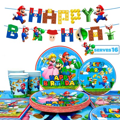Super Mario Birthday Party Supplies-128pcs Super Mario Party Theme Tableware Set