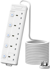 5M Extension Lead 5 Gang Power Strip with Switches, Wall Mount, White Plug Board