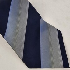 Kenneth Cole Reaction Striped Silk Tie 100 Blue Gray Yellow Hand Sewn Stunning