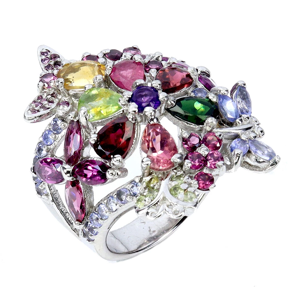 Anel de prata esterlina 925 pera turmalina ametista tanzanita joia de pedra preciosa tamanho - Imagem 2 de 4