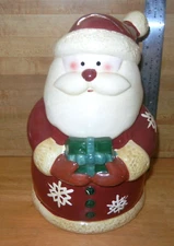 SANTA HOLDING GIFT COOKIE JAR DISTRIBUTED by DOLGEN, TN 11 3/8"H  7 3/4"W & D 