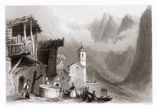 SAINT VERAN, rare engraving, 1861 + PASSEPARTOUT