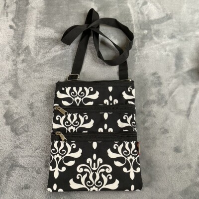 NGil Crossbody Bag Black White Messenger Hipster Adjustable 3 Zip Pockets New