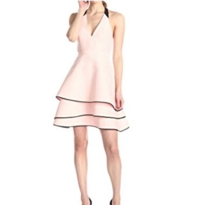 Halston Heritage Pink Black Halter Tiered Mini Dress Size 4 | eBay