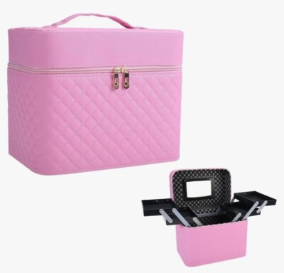 HighFree 4-lagiges faltbares Tablett Make-up Kosmetikkoffer mit Spiegel wasserdicht
