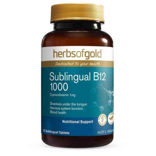 HERBS OF GOLD SUBLINGUAL B12 1000 75 TABS / VITAMIN B12 - Picture 1 of 4