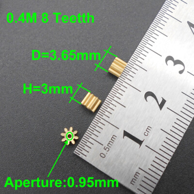 5Pc 0.4M 8T Brass Spindle Spur Gear Bore Hole Aperture 1MM 0.95MM 8 Teeth Pinion